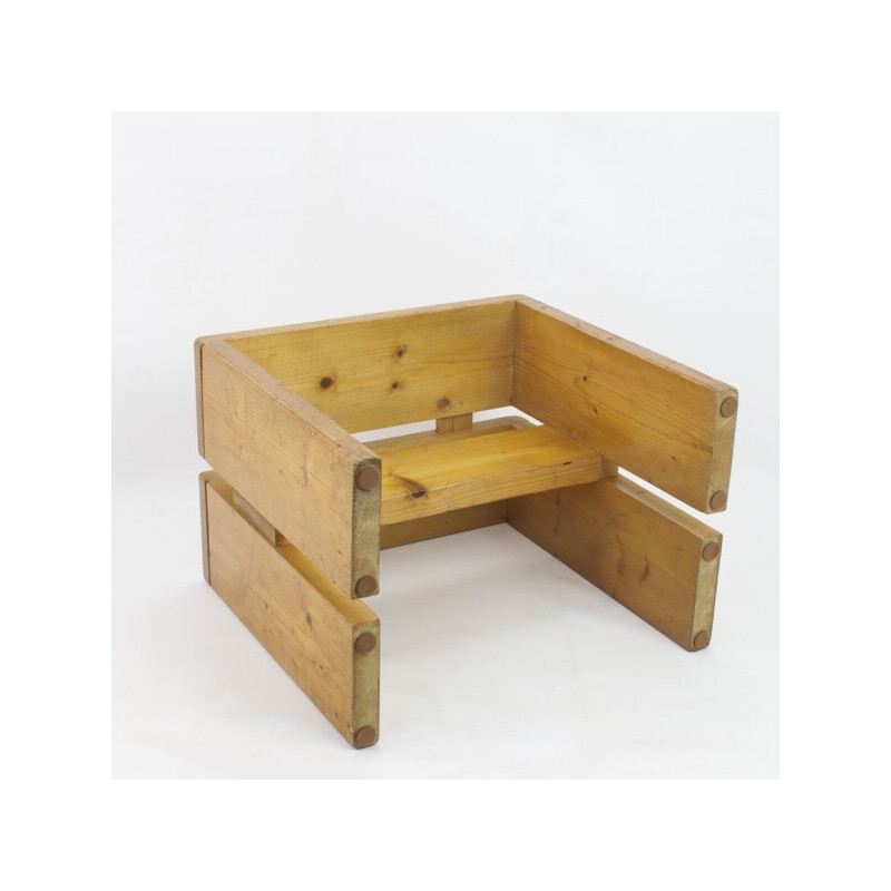 Vintage-Hocker aus Kiefernholz, Auswahl von Charlotte Perriand für Les Arcs, 1968