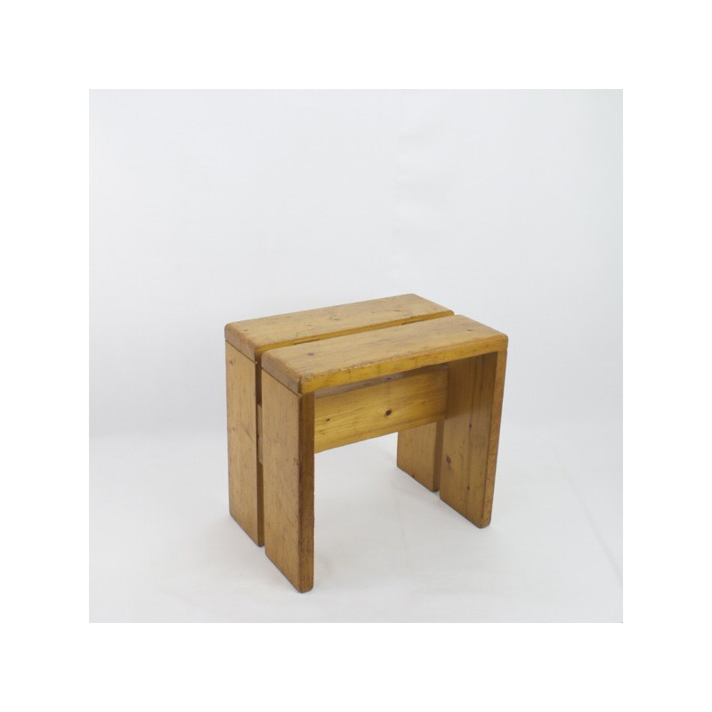 Vintage stool in pine, selected by Charlotte Perriand for Les Arcs, 1968