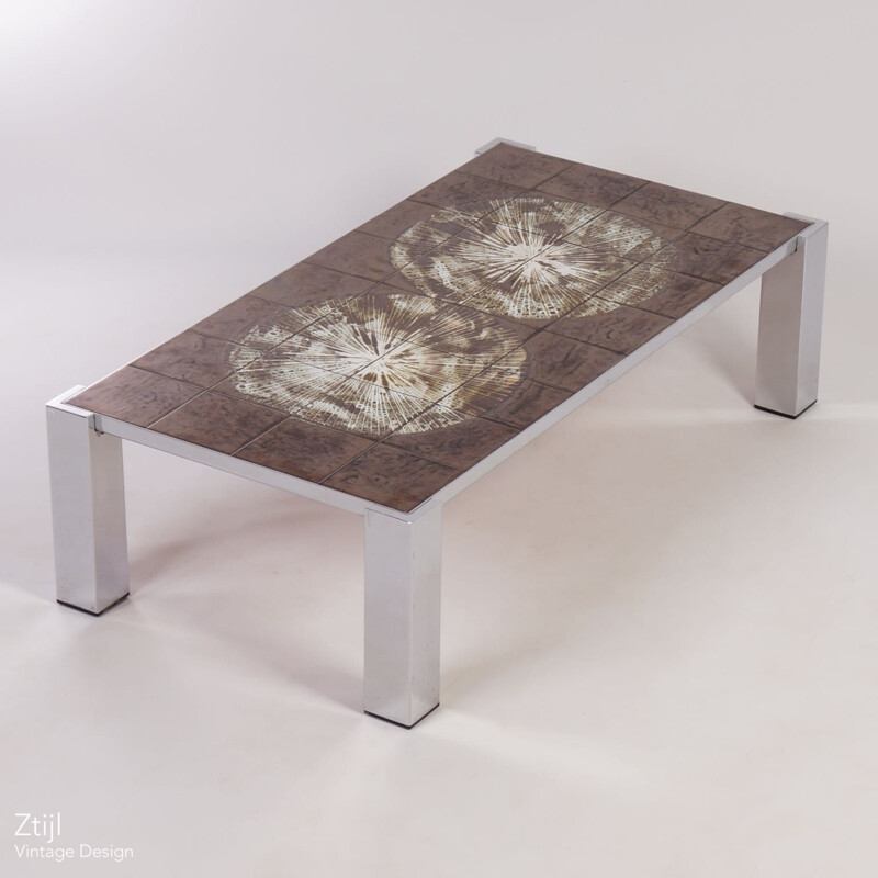 Hand-Painted Tile Coffee Table by Juliette Belarti - 1970s