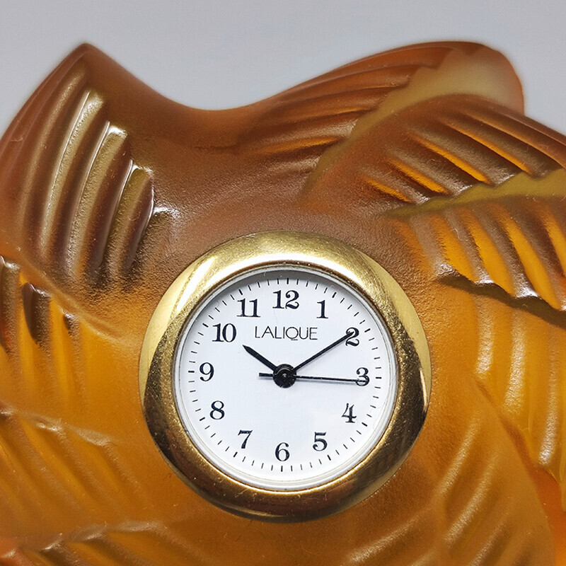 Horloge vintage ambre en cristal de Lalique, France 1990