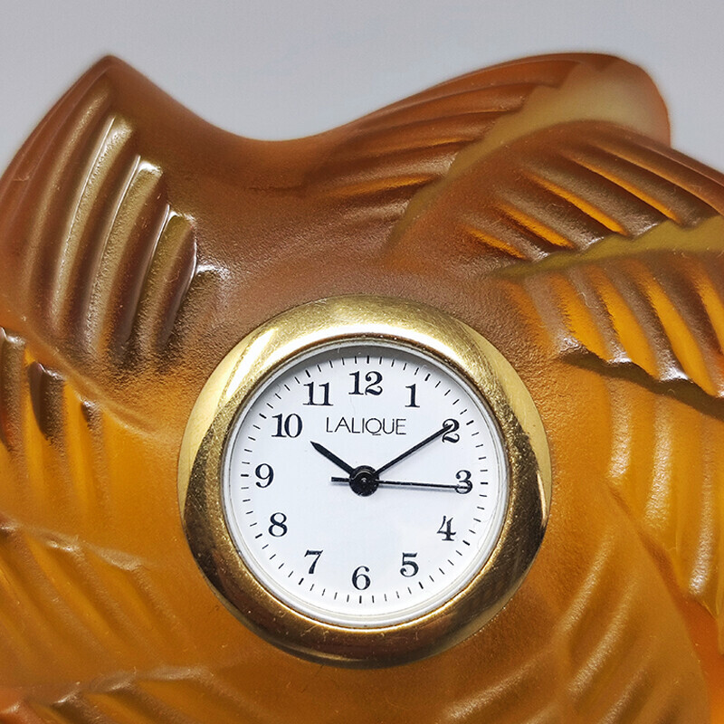 Vintage amber clock in crystal by Lalique, France 1990s