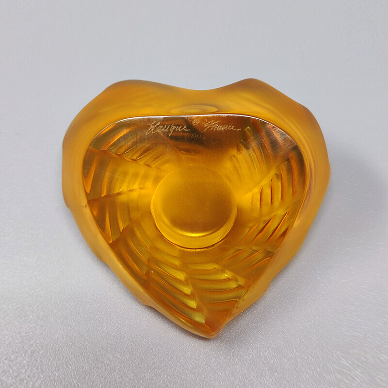 Vintage amberkleurige klok in kristal van Lalique, Frankrijk 1990