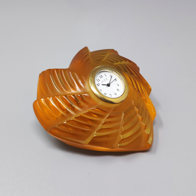 Horloge vintage ambre en cristal de Lalique, France 1990