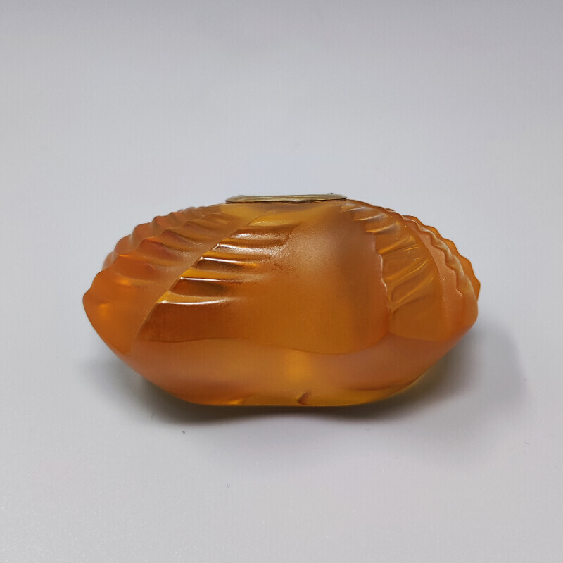 Vintage amber clock in crystal by Lalique, France 1990s