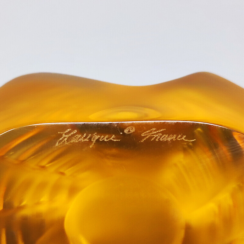 Vintage amber clock in crystal by Lalique, France 1990s