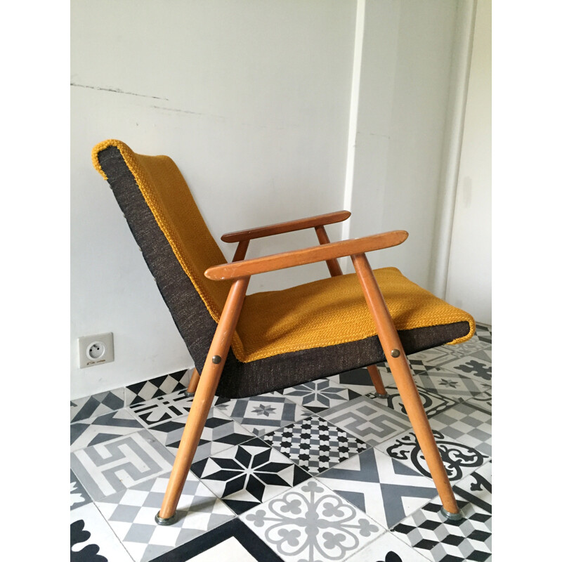 Vintage scandinavian armchair with compass feet - 1950s