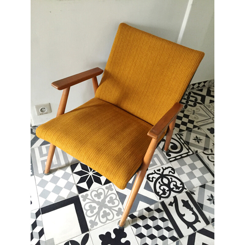 Fauteuil vintage scandinave piètement compas - 1950