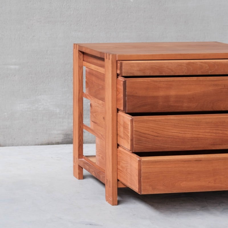 Vintage elmwood R03 chest of drawers by Pierre Chapo, France 1984