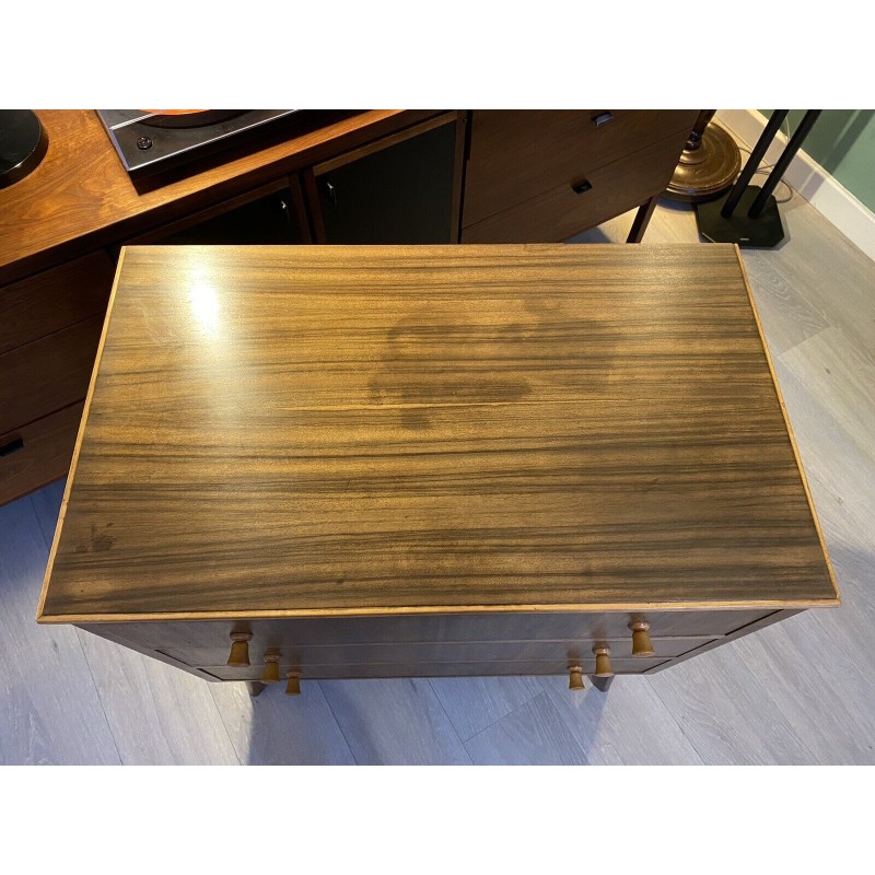 Vintage walnut veneer chest of 3 drawers by Morris of Glasgow, 1950s