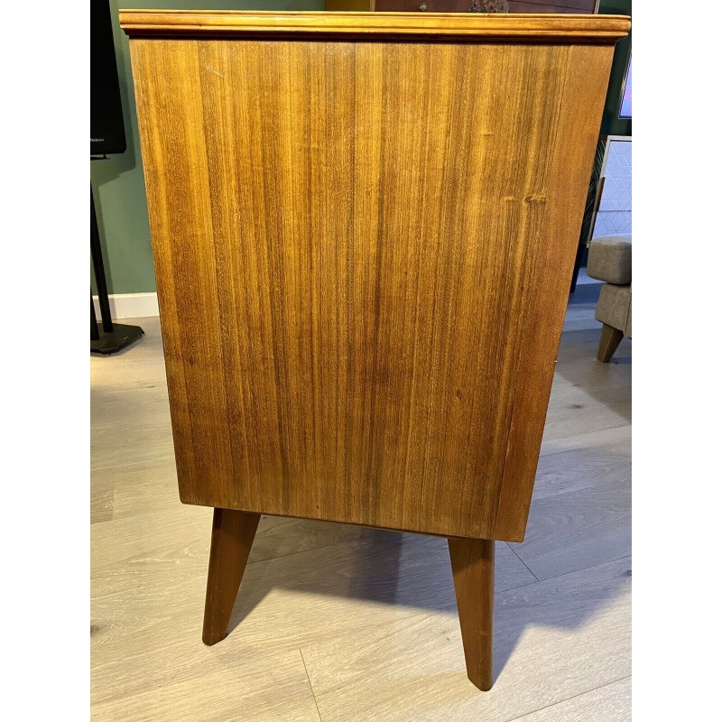 Vintage walnut veneer chest of 3 drawers by Morris of Glasgow, 1950s