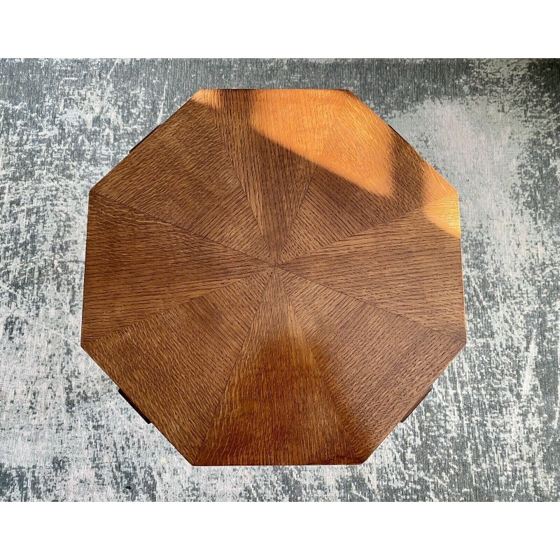 Table basse octogonale vintage Art Déco en chêne, 1930
