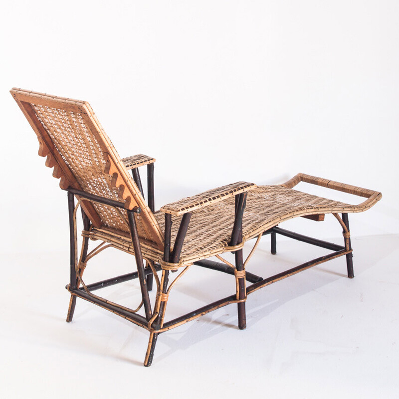 Vintage lounge chair in wood, cane and wicker, France 1950s