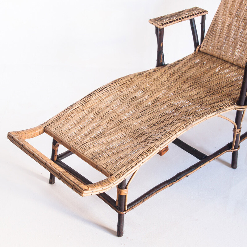 Vintage lounge chair in wood, cane and wicker, France 1950s