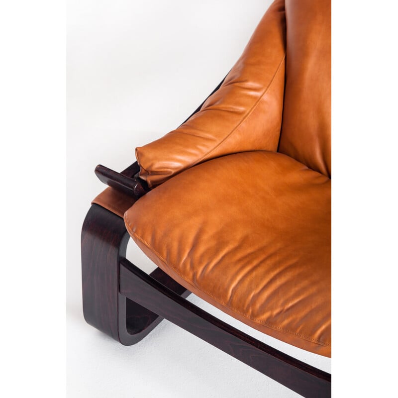 Vintage Kroken armchair in leather and wood by Ake Fribytter for Roche Bobois, France 1980s