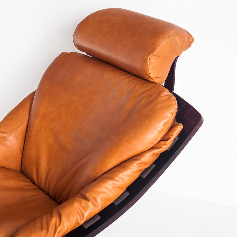 Vintage Kroken armchair in leather and wood by Ake Fribytter for Roche Bobois, France 1980s