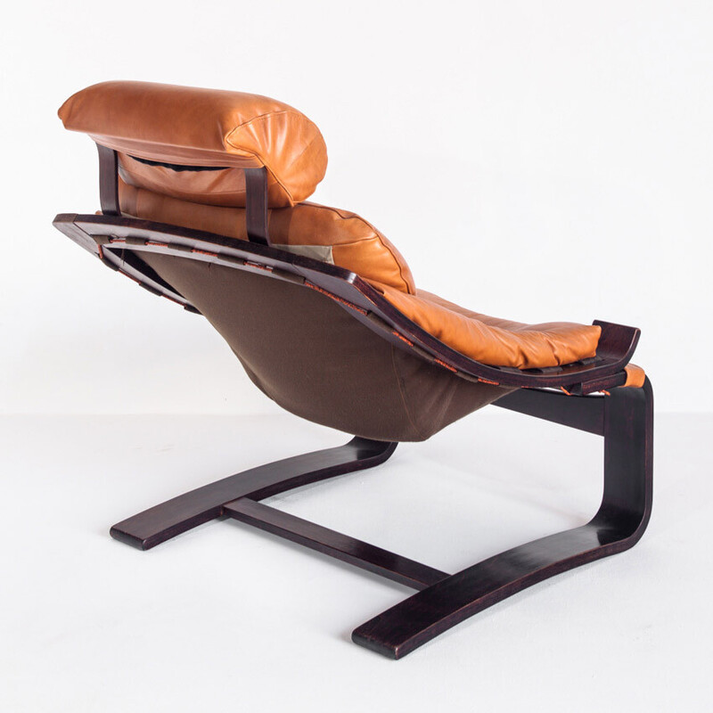 Sillón vintage Kroken en cuero y madera por Ake Fribytter para Roche Bobois, Francia 1980