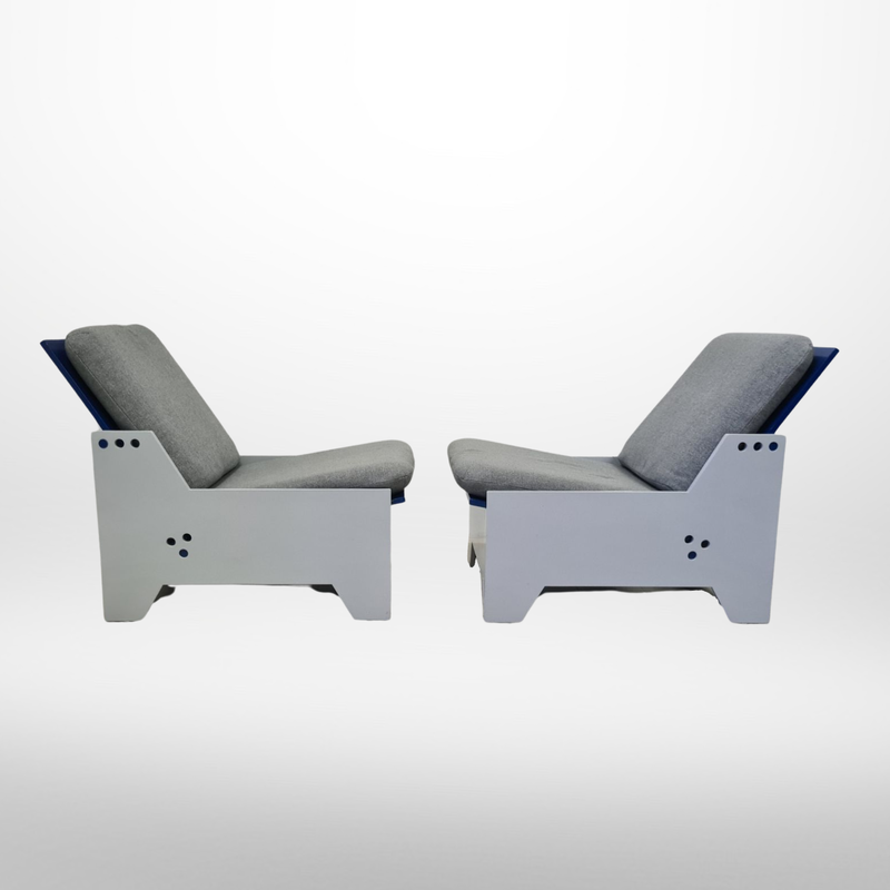 Pair of vintage constructivist adjustable armchairs, Netherlands 1980s