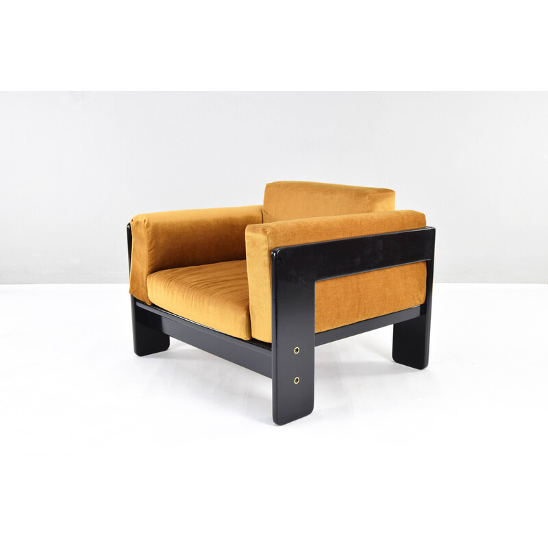 Mid Century velvet and wood Bastiano armchair by Afra and Tobia Scarpa for Gavina, 1960s