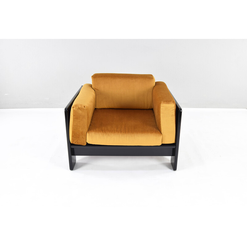 Bastiano fauteuil van fluweel en hout van Afra en Tobia Scarpa voor Gavina, 1960.