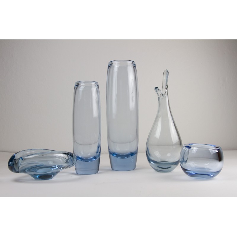 Set of 5 vintage Danish Holmegaard Aqua vases by Per Lütken, 1960s