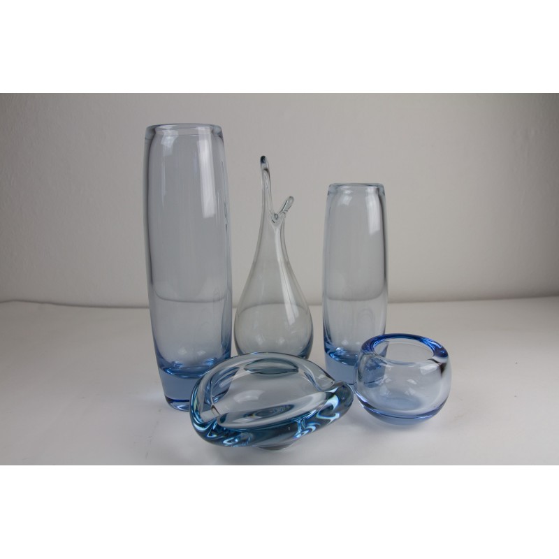 Set of 5 vintage Danish Holmegaard Aqua vases by Per Lütken, 1960s