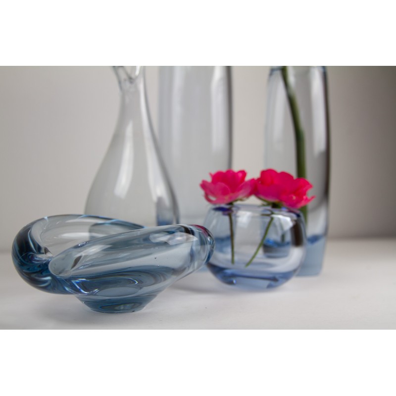 Set of 5 vintage Danish Holmegaard Aqua vases by Per Lütken, 1960s