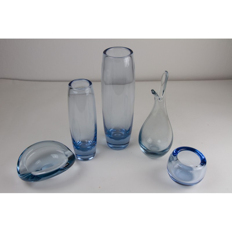 Set of 5 vintage Danish Holmegaard Aqua vases by Per Lütken, 1960s