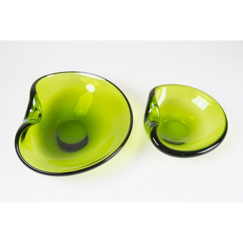 Pair of vintage Danish Maygreen glass bowls by Per Lütken for Holmegaard, 1950s