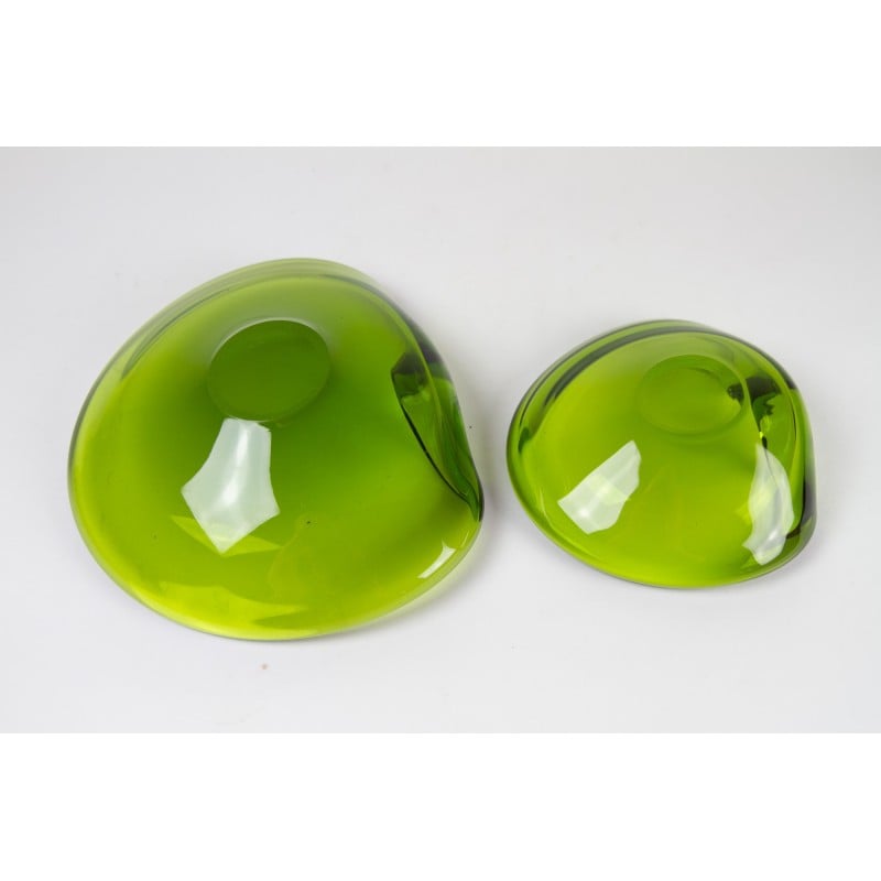 Pair of vintage Danish Maygreen glass bowls by Per Lütken for Holmegaard, 1950s