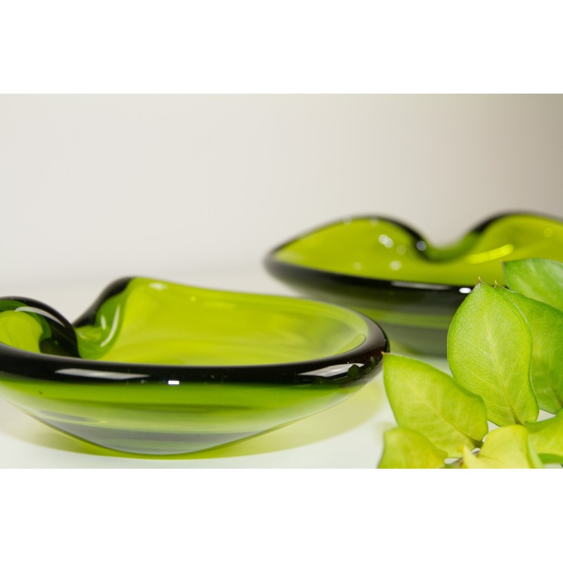 Pair of vintage Danish Maygreen glass bowls by Per Lütken for Holmegaard, 1950s