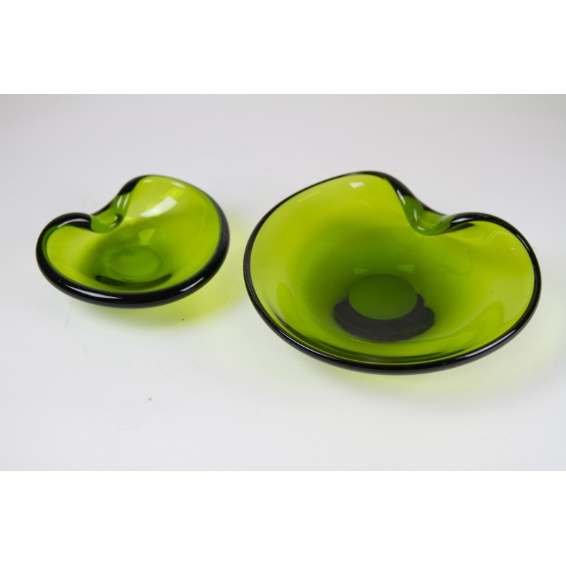 Pair of vintage Danish Maygreen glass bowls by Per Lütken for Holmegaard, 1950s