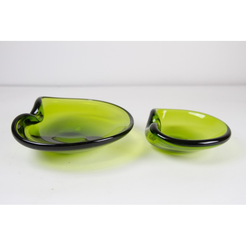 Pair of vintage Danish Maygreen glass bowls by Per Lütken for Holmegaard, 1950s