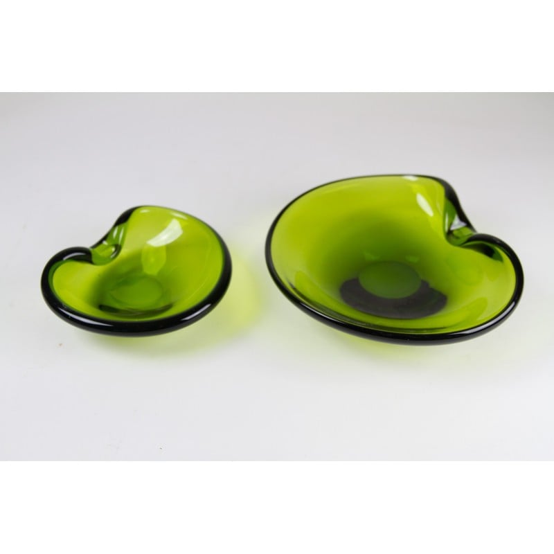Pair of vintage Danish Maygreen glass bowls by Per Lütken for Holmegaard, 1950s