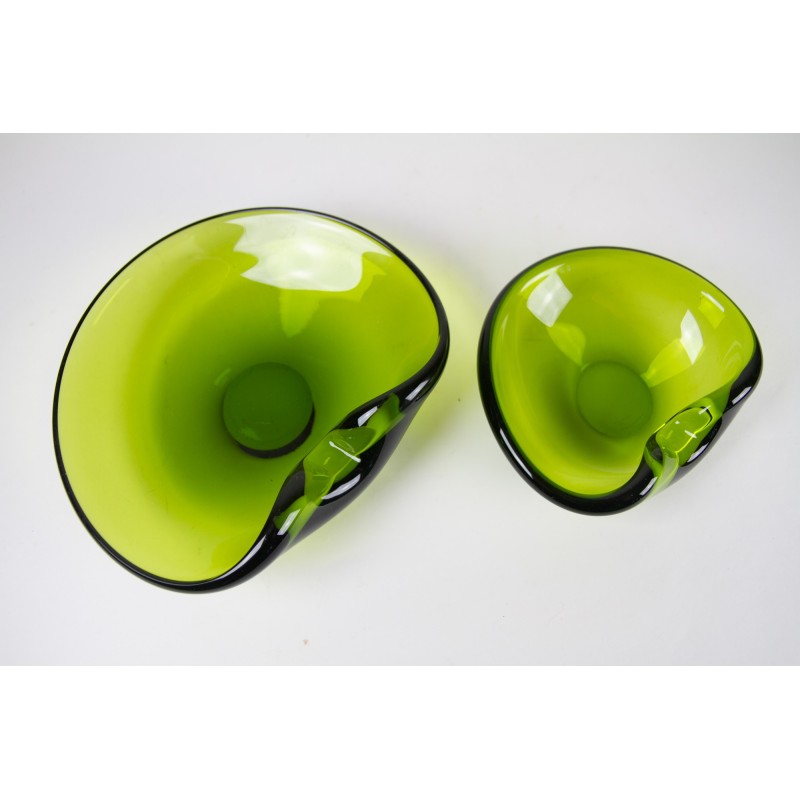 Pair of vintage Danish Maygreen glass bowls by Per Lütken for Holmegaard, 1950s