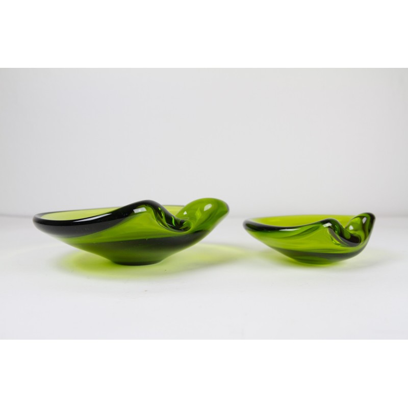 Pair of vintage Danish Maygreen glass bowls by Per Lütken for Holmegaard, 1950s