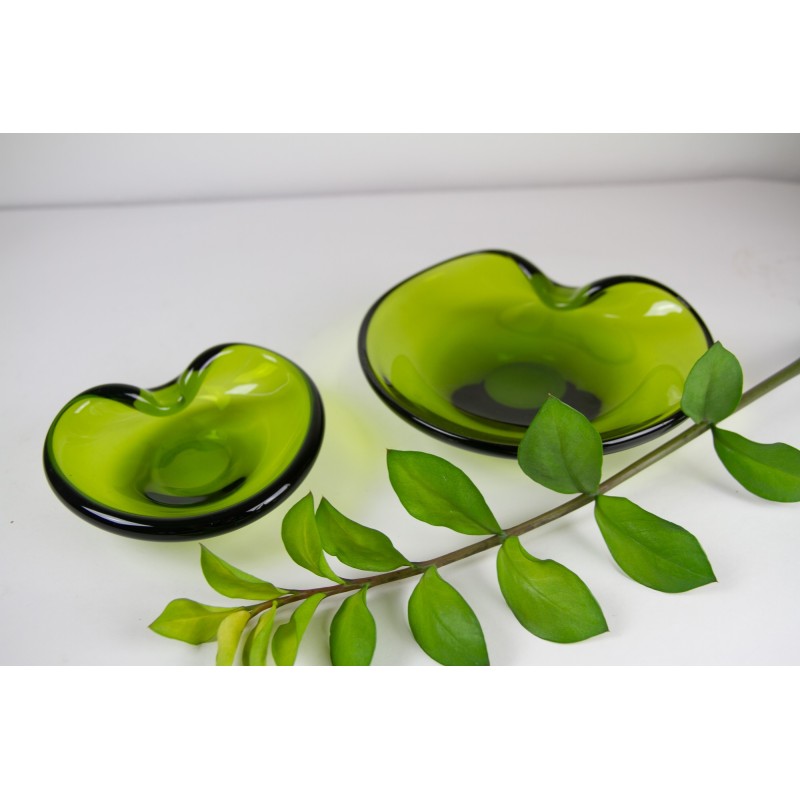 Pair of vintage Danish Maygreen glass bowls by Per Lütken for Holmegaard, 1950s