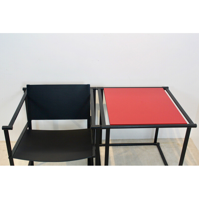 Vintage Fm62 Cubic leather armchair and matching table by Radboud van Beekum for Pastoe, Netherlands 1980s