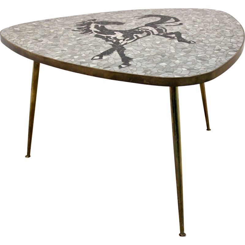 Vintage mosaic and brass coffee table by Berthold Müller, 1960s