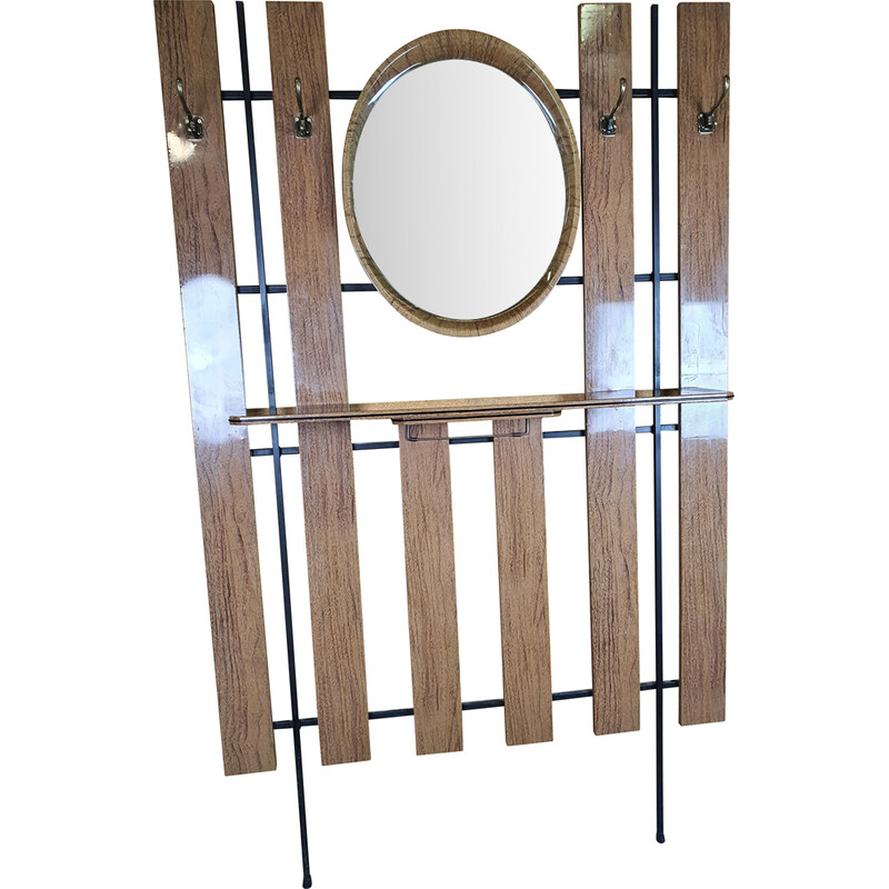 Vintage brass and plastic coat rack with mirror, 1950s