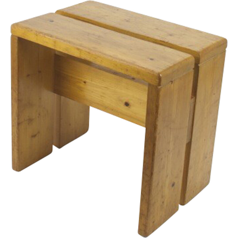 Vintage stool in pine, selected by Charlotte Perriand for Les Arcs, 1968