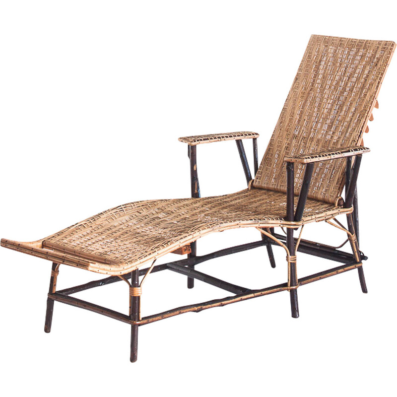 Vintage lounge chair in wood, cane and wicker, France 1950s