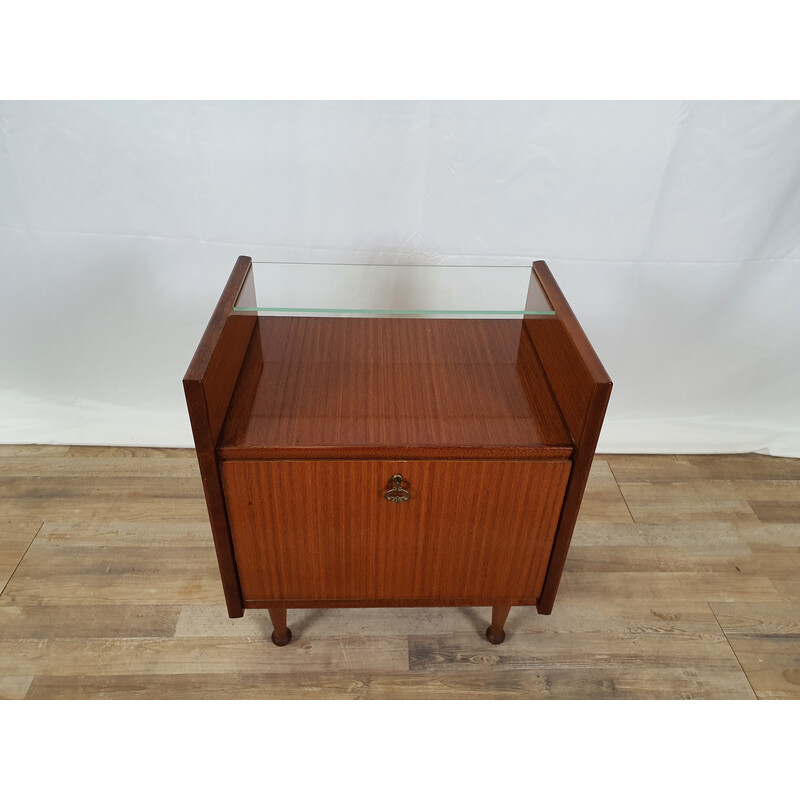 Vintage night stand in wood and glass, 1970s