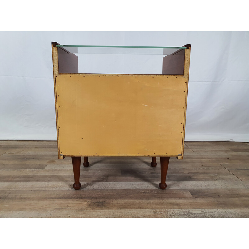 Table de chevet vintage en bois et verre, 1970