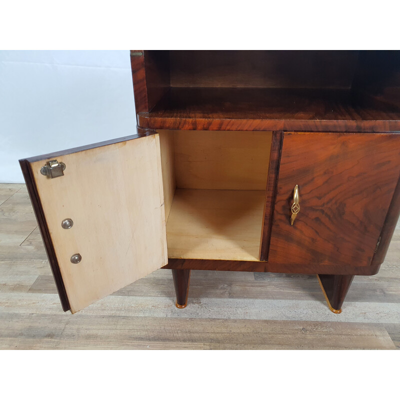 Vintage Art Deco briar and brass night stand with mirror, 1940s