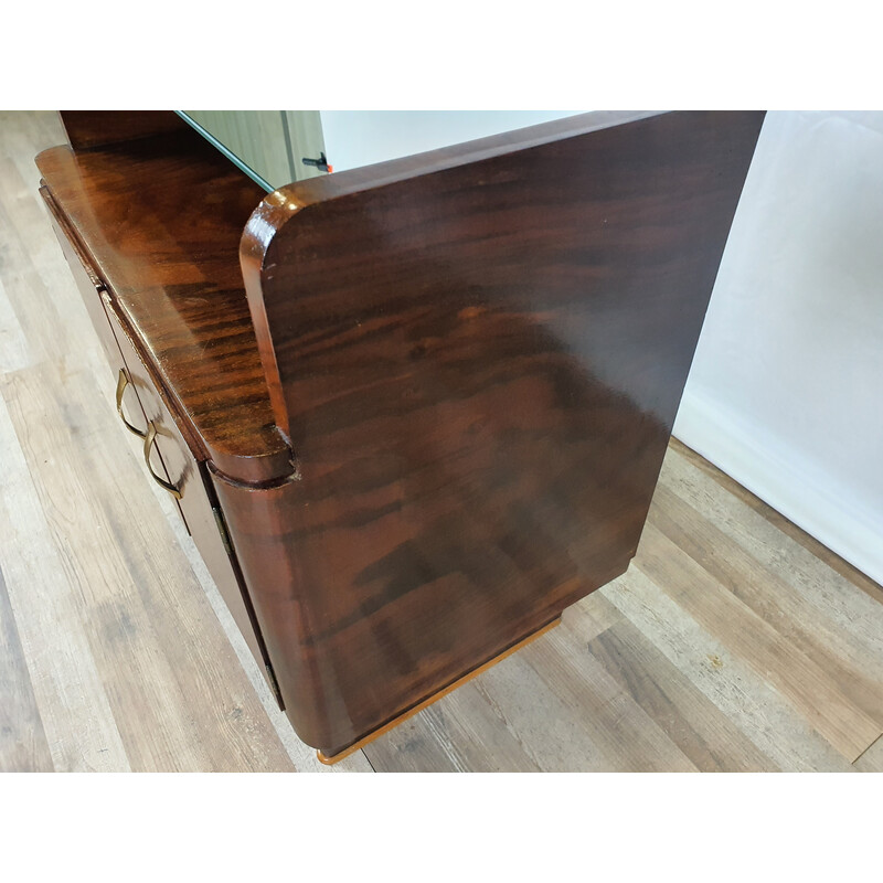 Vintage Art Deco briar and brass night stand with mirror, 1940s