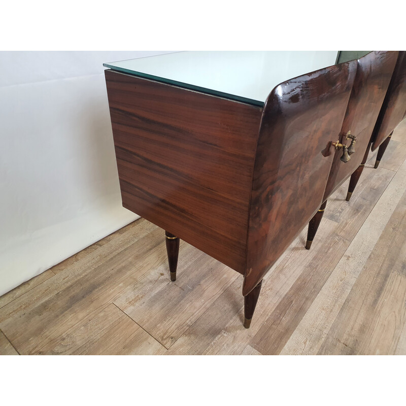 Coppia di comodini vintage in legno e ottone con specchio, Italia