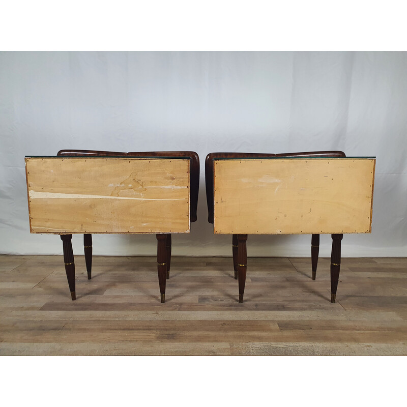 Coppia di comodini vintage in legno e ottone con specchio, Italia