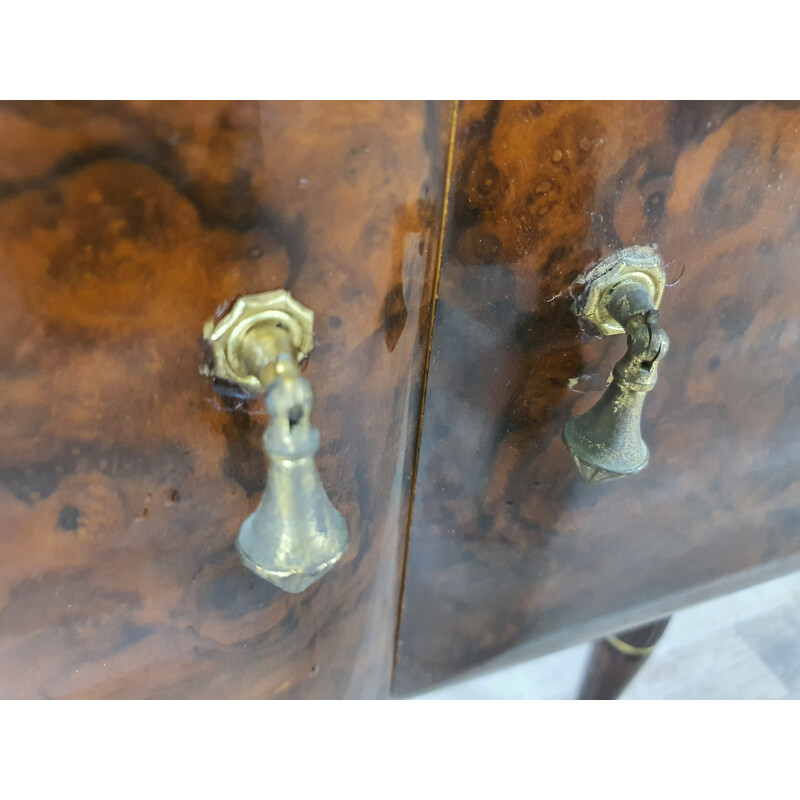 Coppia di comodini vintage in legno e ottone con specchio, Italia