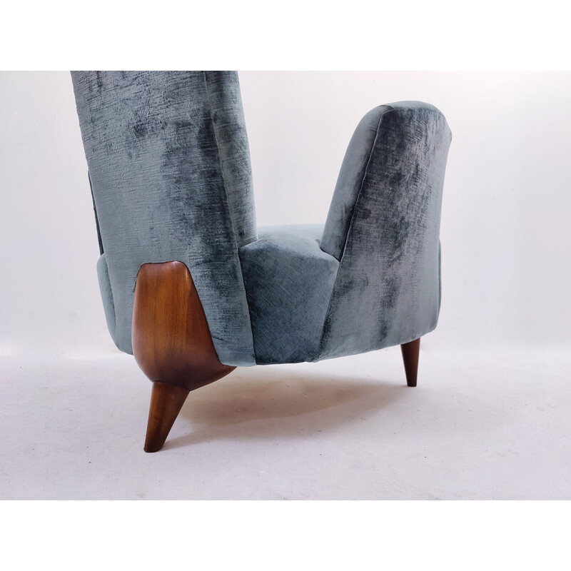 Pair of vintage armchairs in wood and velvet by Renzo Zavanella Reissue, Italy