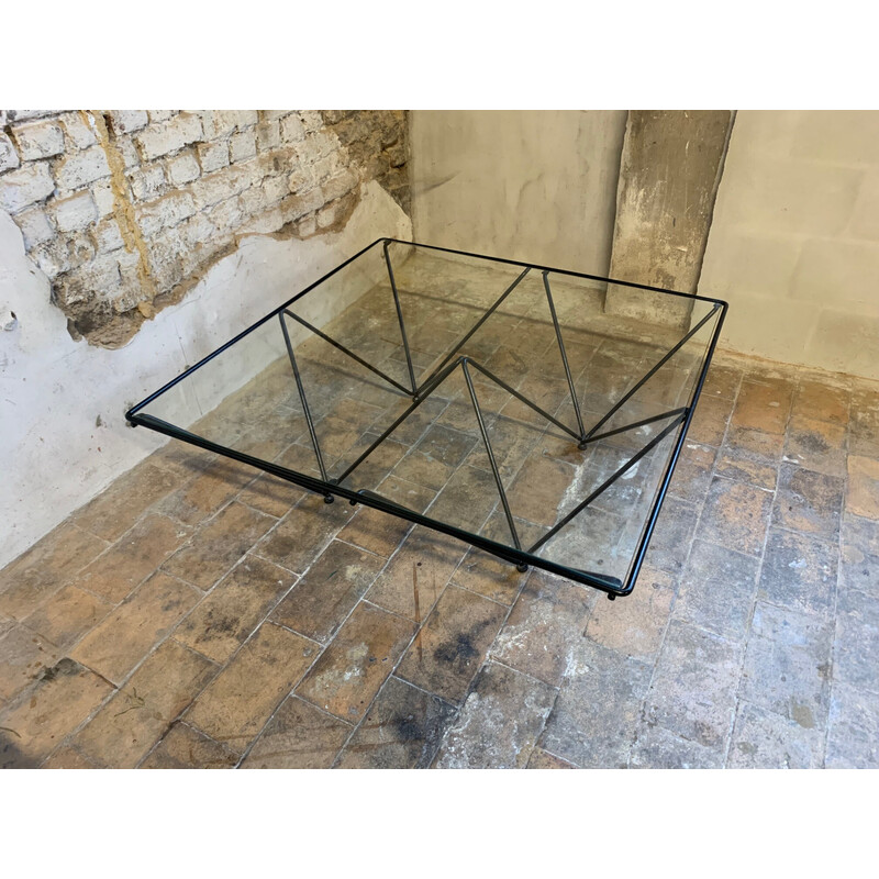 Vintage lacquered metal and glass coffee table, 1970-1980